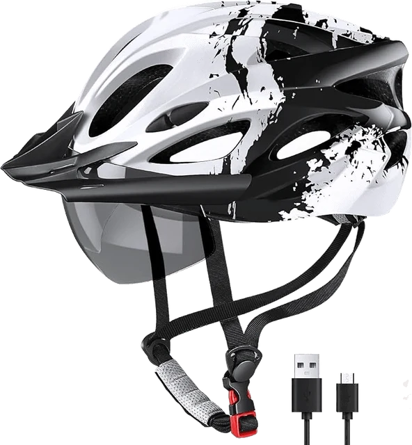 Fietshelm met led-licht en vizier